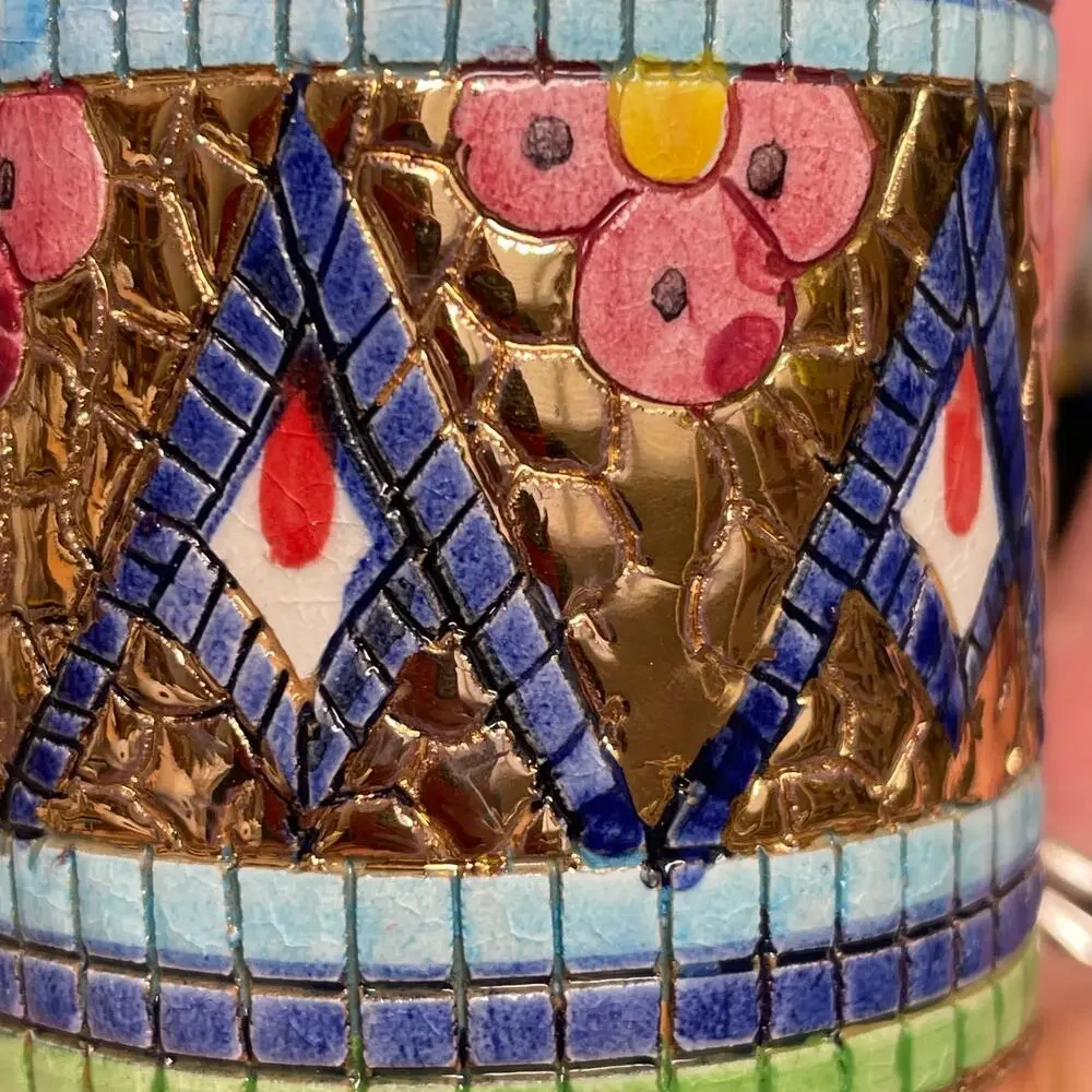 Italian Mosaic Espresso Set Byzantine Peacock Catania 24K Accent Tray Cup Sugar